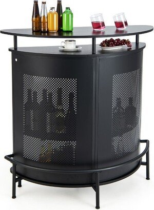 Tangkula 4-Tier Metal Home Bar Unit Liquor Bar Table w/Storage Shelves & 3 Glass Holders