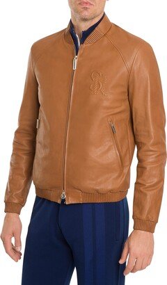 Men's Leather Bomber Jacket-AB