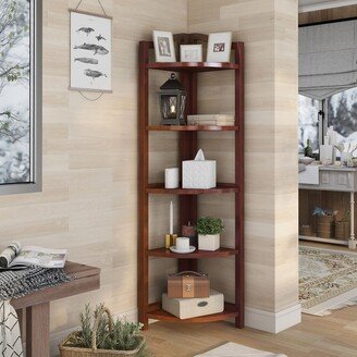 Sagarejo Transitional 5-Tier Solid Wood Corner Bookshelf by Copper Grove