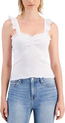 Juniors' Flutter-Strap Smocked Cinch-Neck Tank Top