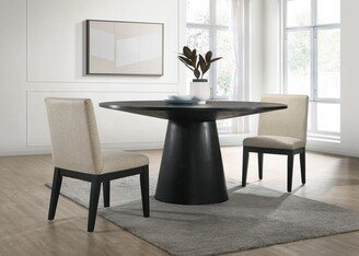 Lilola Home Jasper Ebony Black 3 Piece 59 Wide Contemporary Round Dining Table Set with Beige Fabric Chairs