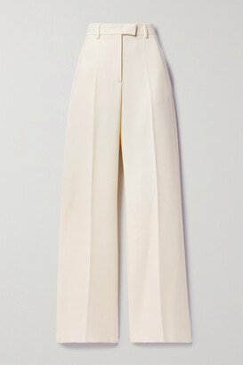 Pleated Wool-blend Crepe Wide-leg Pants - Ecru