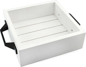 Auldhome Design-Shiplap Napkin Holder/Organizer White with Black Handles Wood