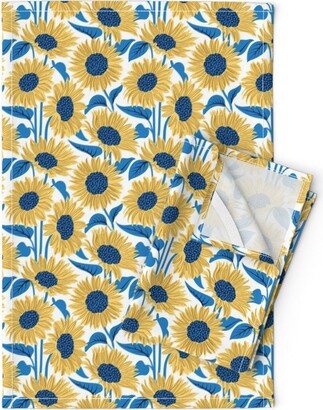 Sunflowers Tea Towels | Set Of 2 - Sun-Kissed By Selmacardoso Vintage Retro Classic Nostalgic 70S Linen Cotton Spoonflower