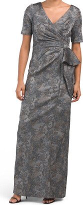 TJMAXX Short Sleeve Ruffle Front Jacquard Gown For Women