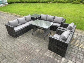 Fimous Rattan Outdoor Furniture Sofa Garden Dining Set with Patio Dining Tabl