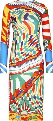 Carretto-print long-sleeve dress