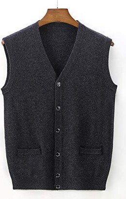 Bienwwow Men's Cardigan 100% Wool V Neck Knitted Gilets Relaxed Fit Sleeveless Sweater with Buttons (B1822sh