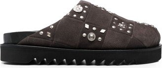 Stud-Embellished Suede Slippers