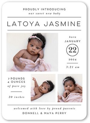 Birth Announcements: Proud Introduction Birth Announcement, White, 5X7, Matte, Signature Smooth Cardstock, Rounded