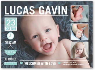 Birth Announcements: Baby Info Boy Birth Announcement, Blue, Matte, Signature Smooth Cardstock, Square