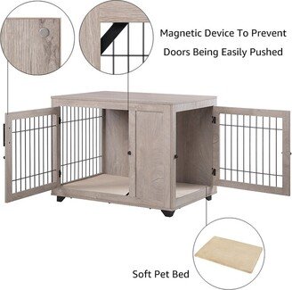 beeNbkks Furniture Style Dog Crate, Double Doors Wooden Wire Dog Kennel End Table