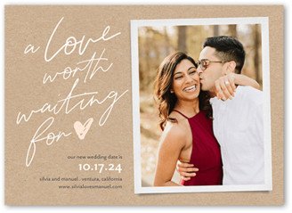 Save The Date Cards: Waiting And Loving Save The Date, Beige, 5X7, Matte, Signature Smooth Cardstock, Square
