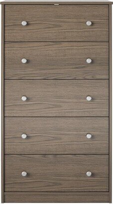 RealRooms Ellison Tall 5 Drawer Dresser, Medium Brown