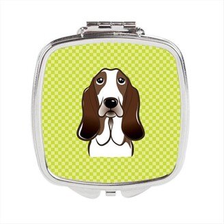 BB1305SCM Checkerboard Lime Green Basset Hound Compact Mirror, 2.75 x 3 x .3 In.