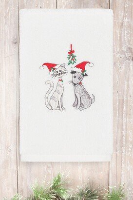 Christmas Cute Couple Embroidered Luxury Turkish Cotton Hand Towel - White