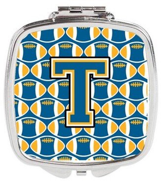 CJ1077-TSCM Letter T Football Blue & Gold Compact Mirror, 3 x 0.3 x 2.75 in.