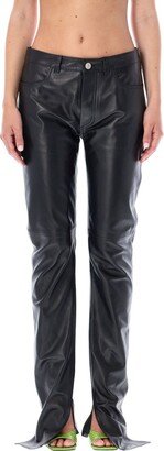 Ankle-Split Detailed Leather Pants