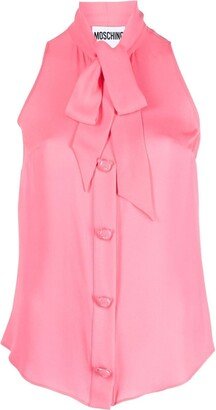 Pussbow-Collar Sleeveless Blouse