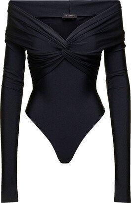 The Andamane 'kendall' Black Off-shoulder Bodysuit With Twist Detail In Stretch Polyamide Woman