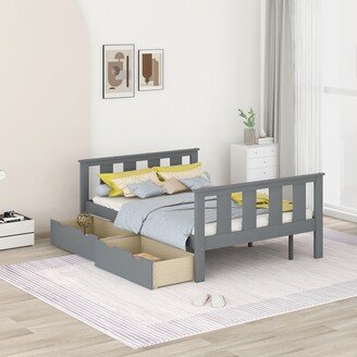EDWINRAY Full Size Classic Modern Design Solid Wood Platform Bed Frame with Storage Drawers, Headboard and Footboard