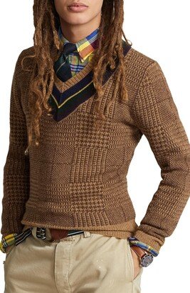 Glen Plaid V-Neck Wool Sweater