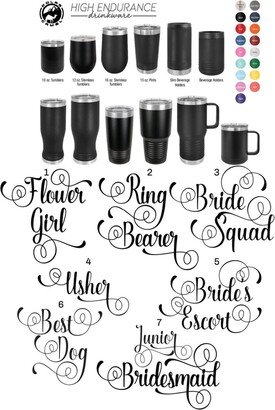 Scrolled Font Bridal Party Laser Engraved Drinkware, Can Be Personalized, Polar Camel, Insulated, Stainless Steel, Flower Girl, Ring Bearer