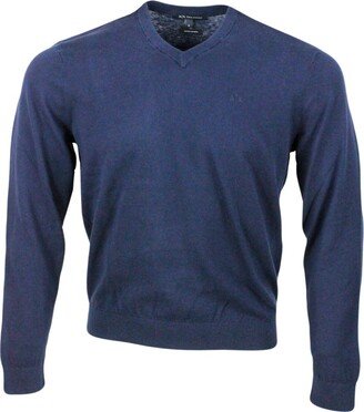 Long Sleeve V-neck Sweater With Contrasting Color Profiles On The Cuffs And Hem In Cotton And Cashmere