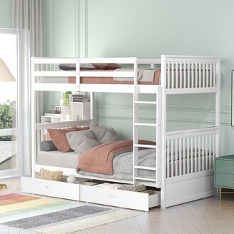 HOMEBAY Twin-Over-Twin Bunk Bed with Ladders and Two Storage Drawers