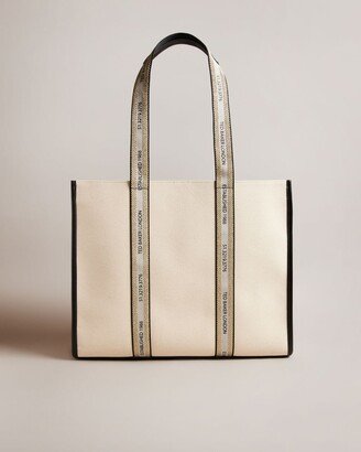 Branded Webbing Canvas Tote in Ecru