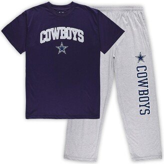 Men's Concepts Sport Navy and Heathered Gray Dallas Cowboys Big and Tall T-shirt and Pants Sleep Set - Navy, Heathered Gray