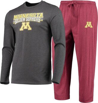 Men's Concepts Sport Maroon, Heathered Charcoal Minnesota Golden Gophers Meter Long Sleeve T-shirt and Pants Sleep Set - Maroon, Heathered Charcoal