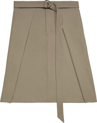 Belted Wool Midi Skirt