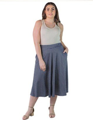 24seven Comfort Apparel Plus Size Polka Dots Print With Pockets Skirt-Multicolored-3X