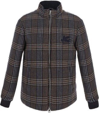 Logo Embroidered Checked Zipped Jacket