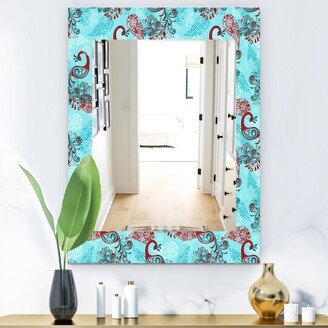 Designart 'Winter Pattern With Peacocks and Snowflakes' Modern Mirror - Frameless Vanity Printed Mirror