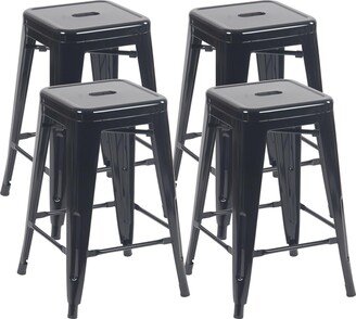 YOUNIKE Metal Barstools Set of 4 Counter Height Bar Stools 24 Inches Indoor Outdoor Patio Home Kitchen Dining Stool Modern Industrial Backless Stackable Bar Chair Black