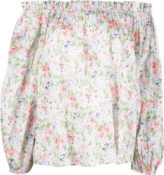 Floral-Print Drop-Shoulder Blouse