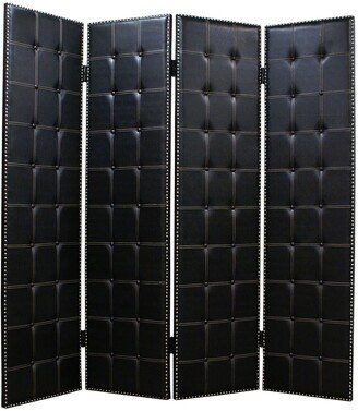 Wooden 4 Panel Screen with Button Tufting and Nailhead Trims, Black