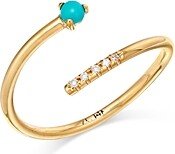 14K Yellow Gold Turquoise Gemstones Turquoise & Diamond Open Bypass Ring