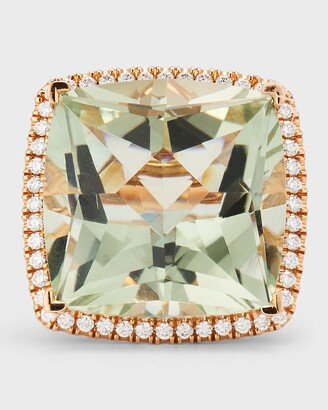 Lisa Nik 18K Rose Gold Green Quartz and Diamond Ring, Size 6