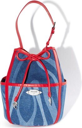 Logo-Plaque Denim Bucket Bag