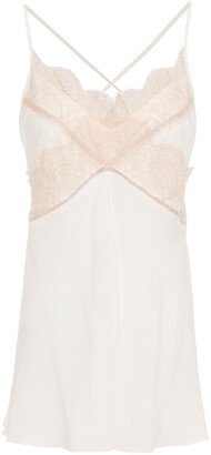 Lace-trimmed silk crepe de chine camisole