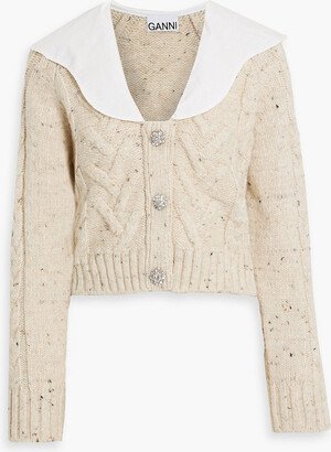 Poplin-trimmed Donegal cable-knit cardigan-AA