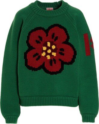 Flower Intarsia Knitted Crewneck Jumper-AA