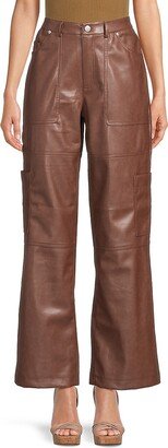 High Rise Faux Leather Cargo Pants