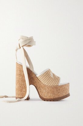 Gal 130 Canvas And Leather-trimmed Raffia Wedge Sandals - Neutrals