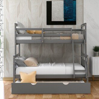 IGEMAN Twin Over Full Bunk Bed with Twin Size Trundle, Ladder&Safety Guardrai