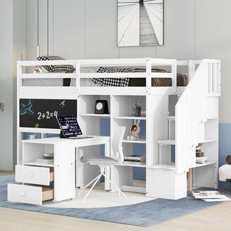 TiramisuBest Twin Size Loft Bed with Shelves,Staircase,Blackboard and Pullable Desk