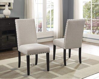 Ealdun Trade LLC Furniture Biony Tan Fabric Dining Chairs with Nailhead Trim, Set of 2,